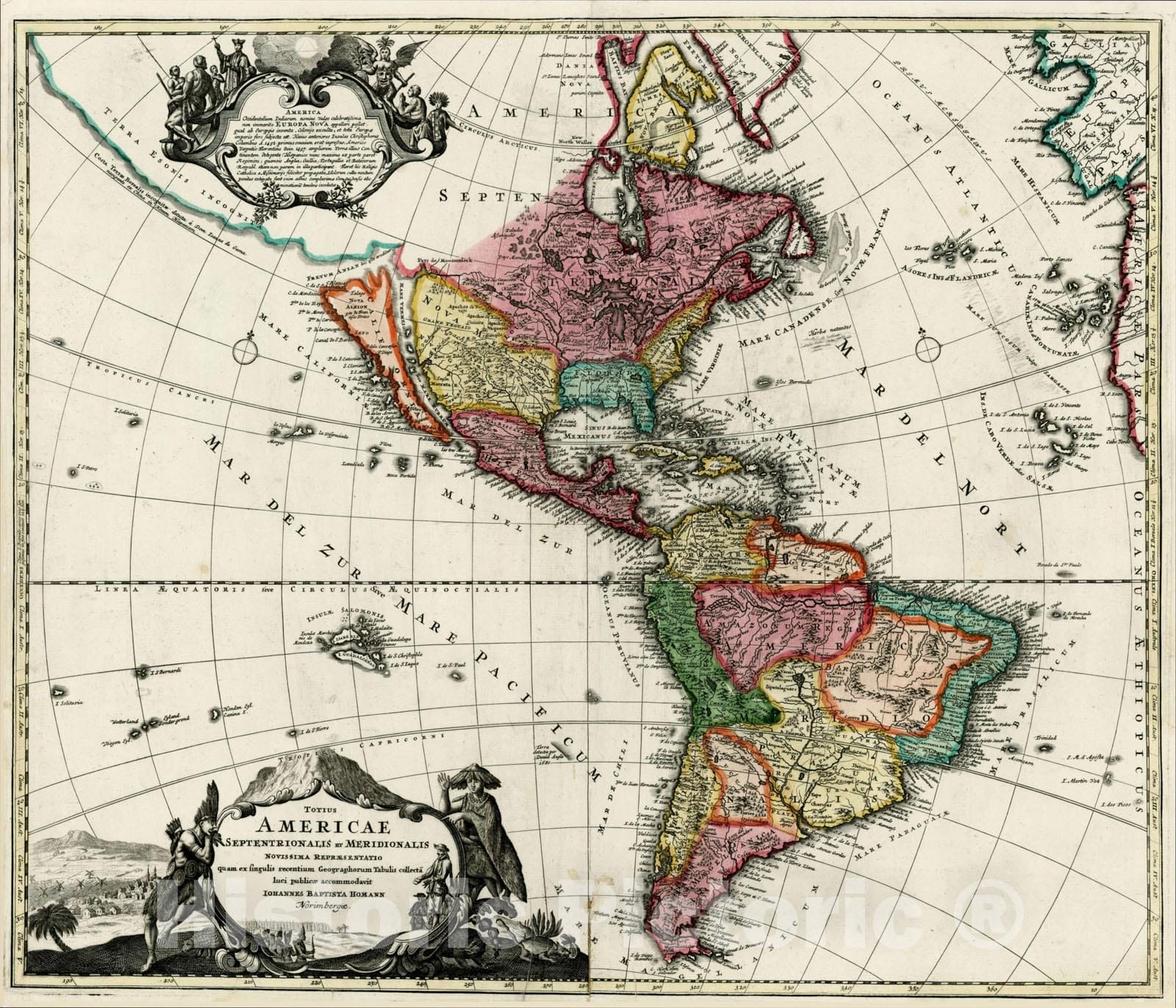 Historic Map : Totius Americae Septentrionalis et Meridionalis Novissima Representatio, [California as an Island], 1710, Johann Baptist Homann, Vintage Wall Art