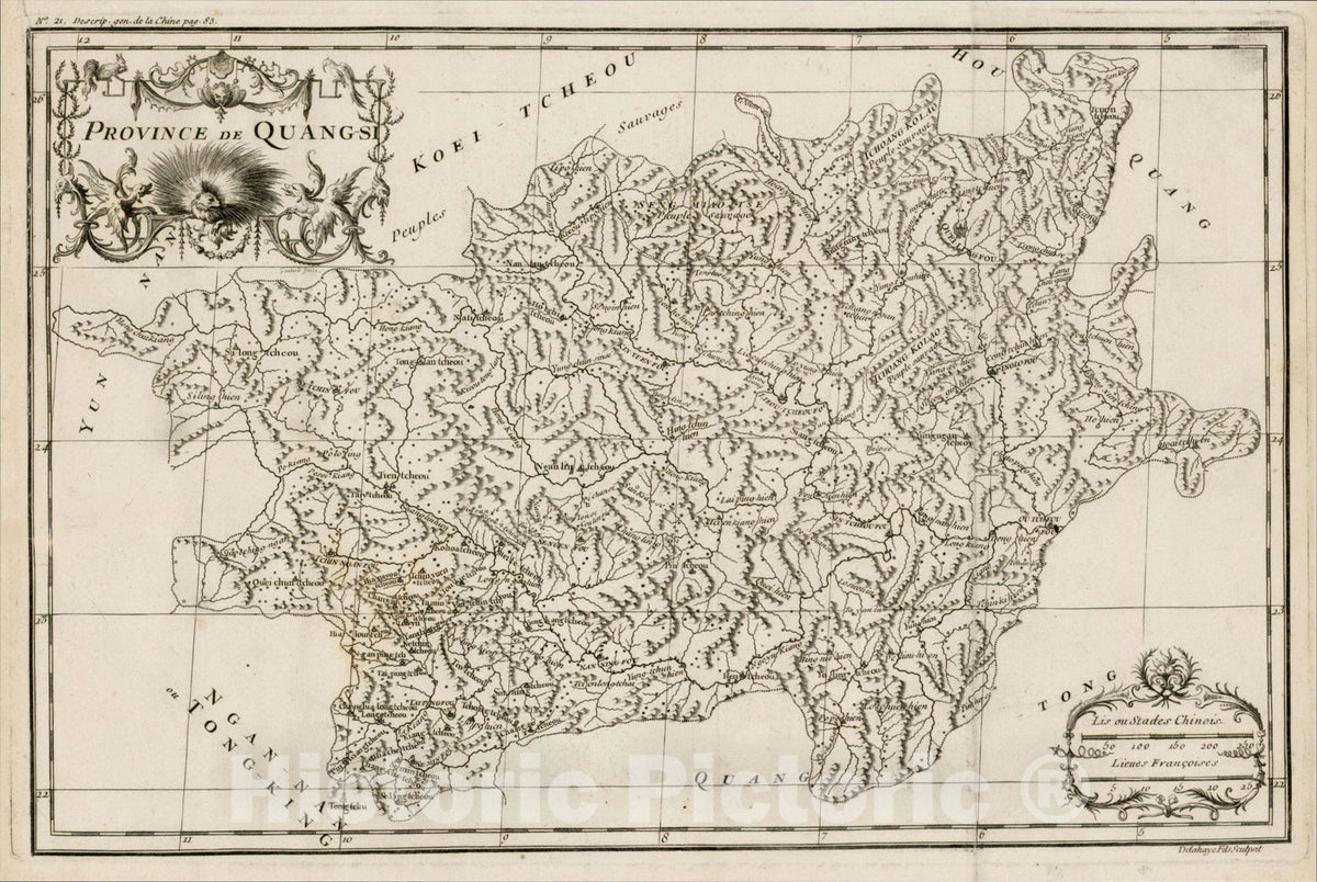 Historic Map : Province De Quang-si, 1732, Jean-Baptiste Bourguignon d'Anville, Vintage Wall Art