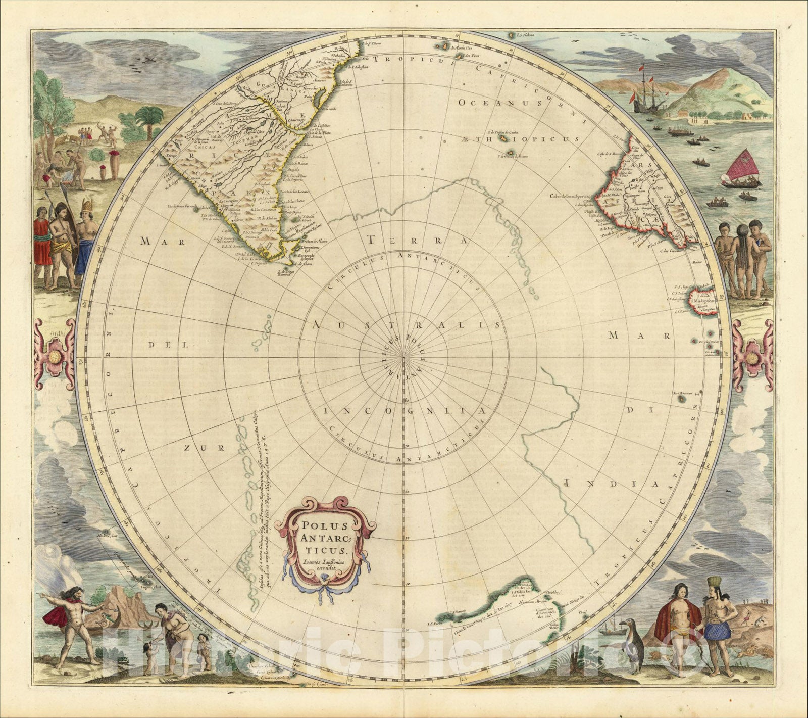 Historic Map : Polus Antarcticus Joannes Janssonius excudit., c1650, Jan Jansson, Vintage Wall Art