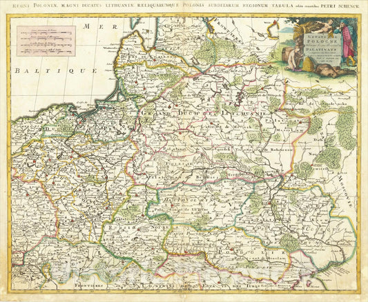 Historic Map : Estats de Pologne Subdiveses suivant l'estendue des Palatinats, 1700, Peter Schenk, Vintage Wall Art