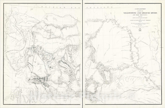 Historic Map : U.S. War Department. -- Map of the Yellowstone And Missouri Rivers And Their Tributaries Explored, 1859-60., c1867, , Vintage Wall Art