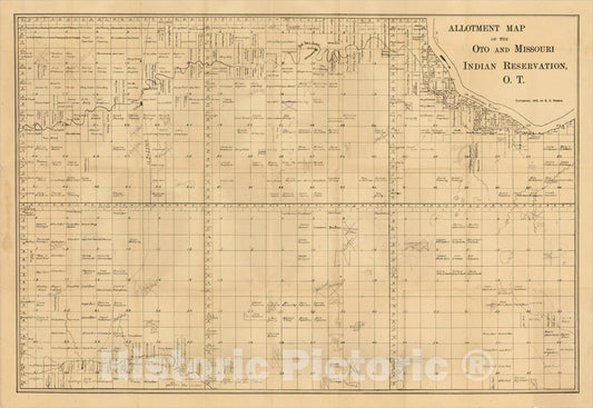 Historic Map : Allotment Map of the Oto and Missouri Indian Reservation, O.T. Copyright 1902 By R.S. Steele., 1902, R. S. Steele, Vintage Wall Art
