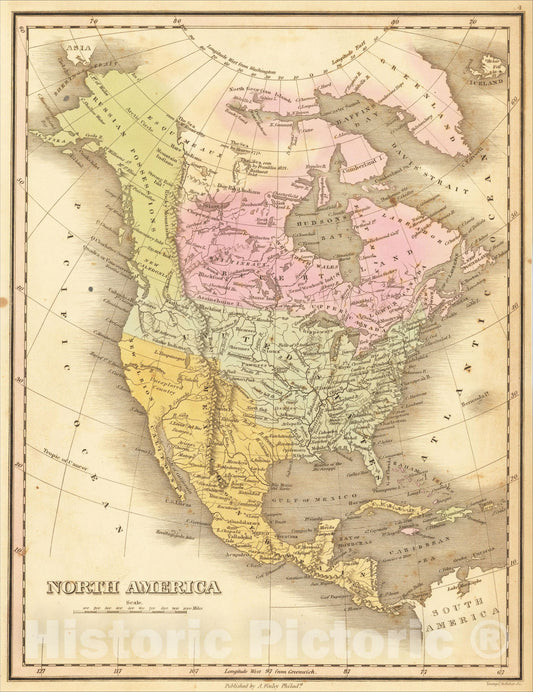 Historic Map : North America, 1824, Anthony Finley, v5, Vintage Wall Art