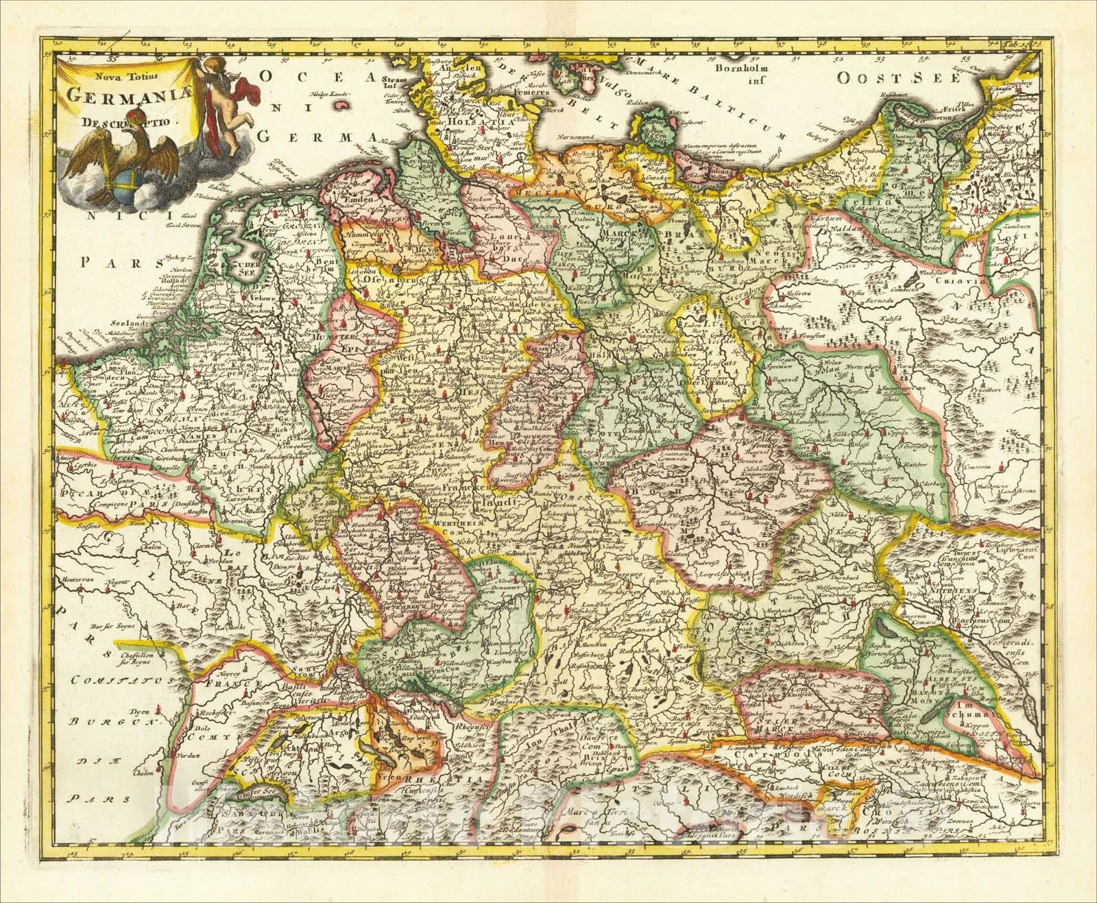Historic Map : Nova Totius Germaniae Descriptio, 1690, Philipp Cl?ver, Vintage Wall Art