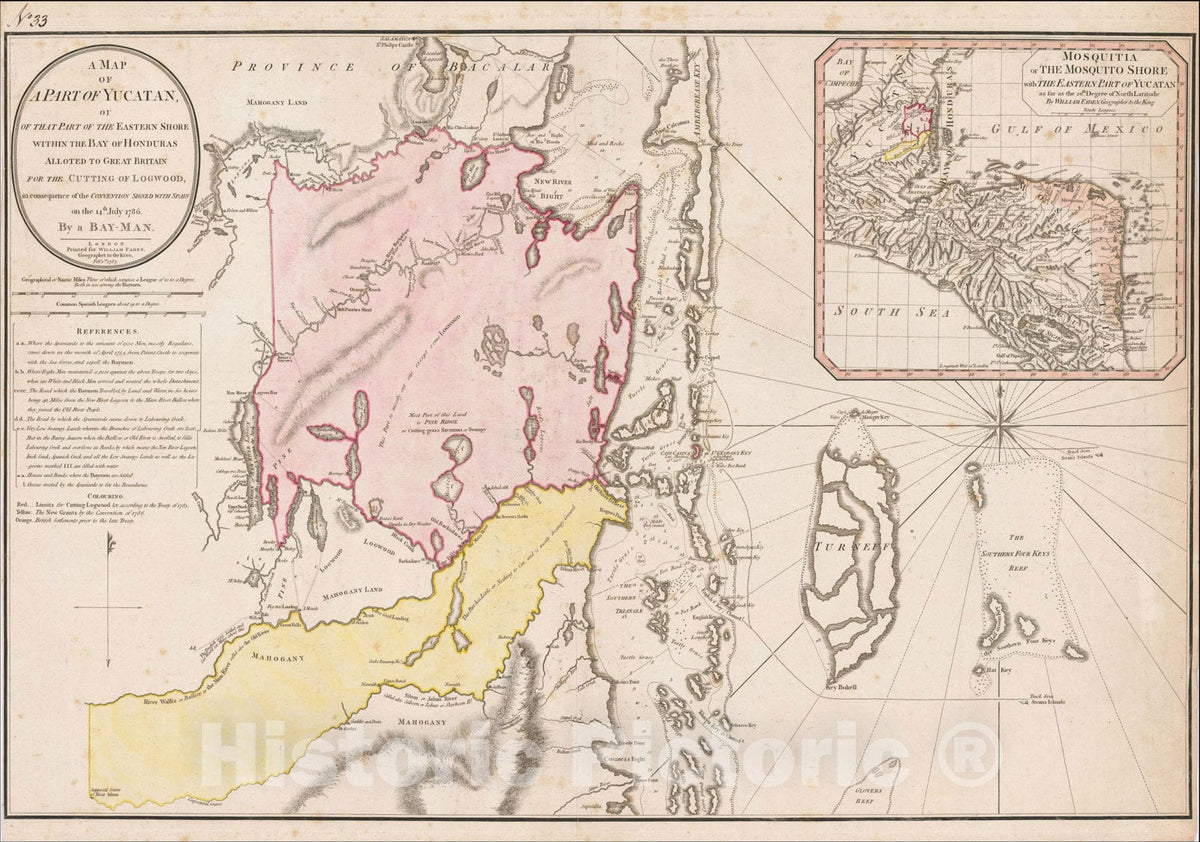 Historic Map : [Belize] A Map of A Part of Yucatan or of that Part of the Eastern Shore within the Bay of Honduras, 1787, William Faden, Vintage Wall Art
