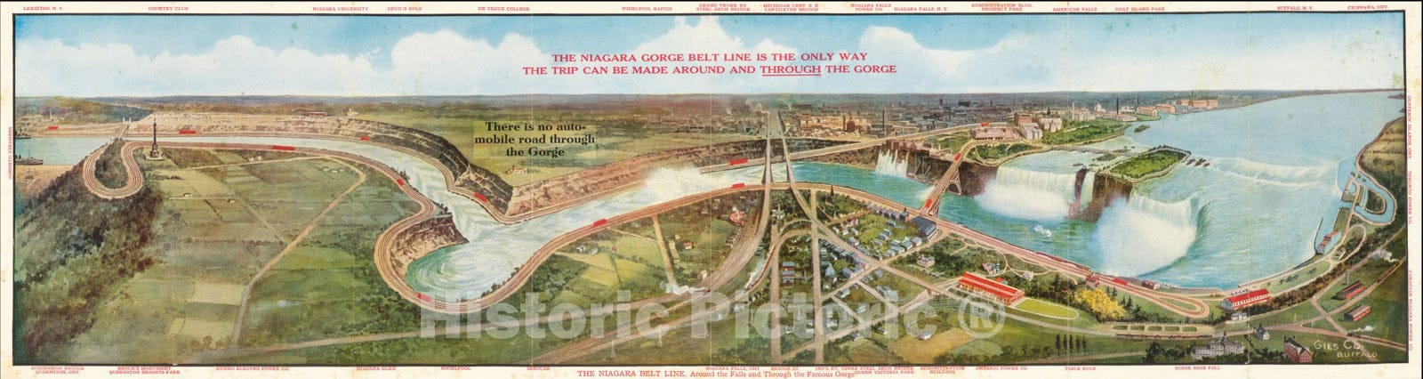Historic Map : The Niagara Gorge Belt Line. Around the Falls and Through the Famous Gorge, c1920, Gies & Co., Vintage Wall Art