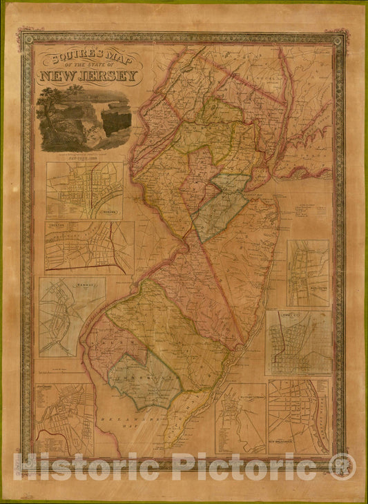 Historic Map : Squire's Map of the State of New Jersey, 1836, Bela S. Squire, Vintage Wall Art