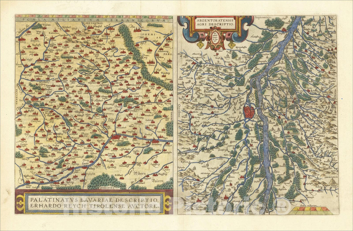 Historic Map : Palatinatus Bavariae Descriptio, with Argentoratensis Agri Descriptio, c1587, Abraham Ortelius, Vintage Wall Art
