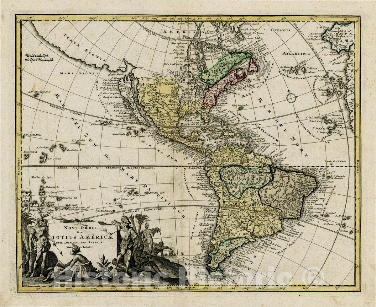 Historic Map : Novi Orbis sive Totius Americae cum Adiacentibus Insulis Nova exhibitio, 1710, v2, Vintage Wall Art