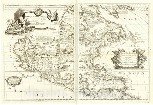 Historic Map : America Settentrionale Colle Nuove Scoperte Sin All Anno 1688, 1688, Vincenzo Maria Coronelli, Vintage Wall Art