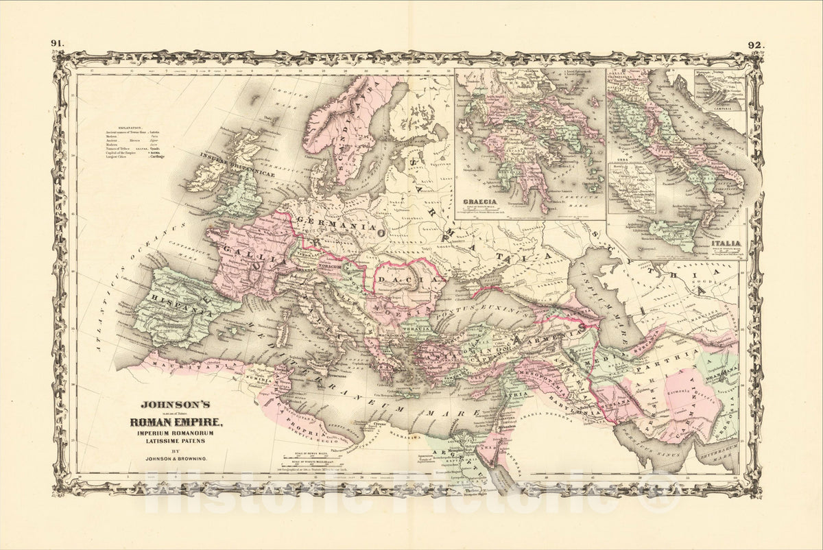 Historic Map : Johnson's Roman Empire, Imperium Romanorum Latissime Patens, 1861, Alvin Jewett Johnson, v2, Vintage Wall Art