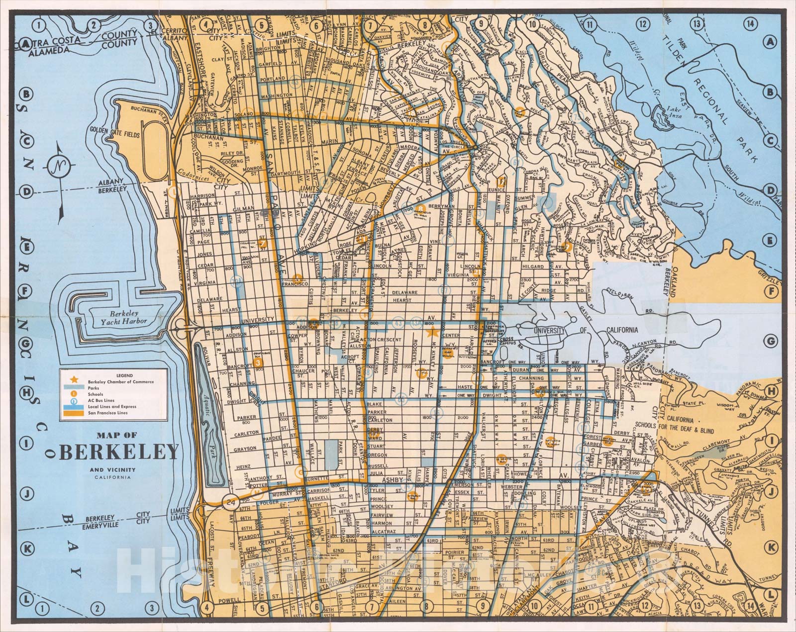 Historic Map : Map of Berkeley and Vicinity, c1960, Anonymous, Vintage Wall Art
