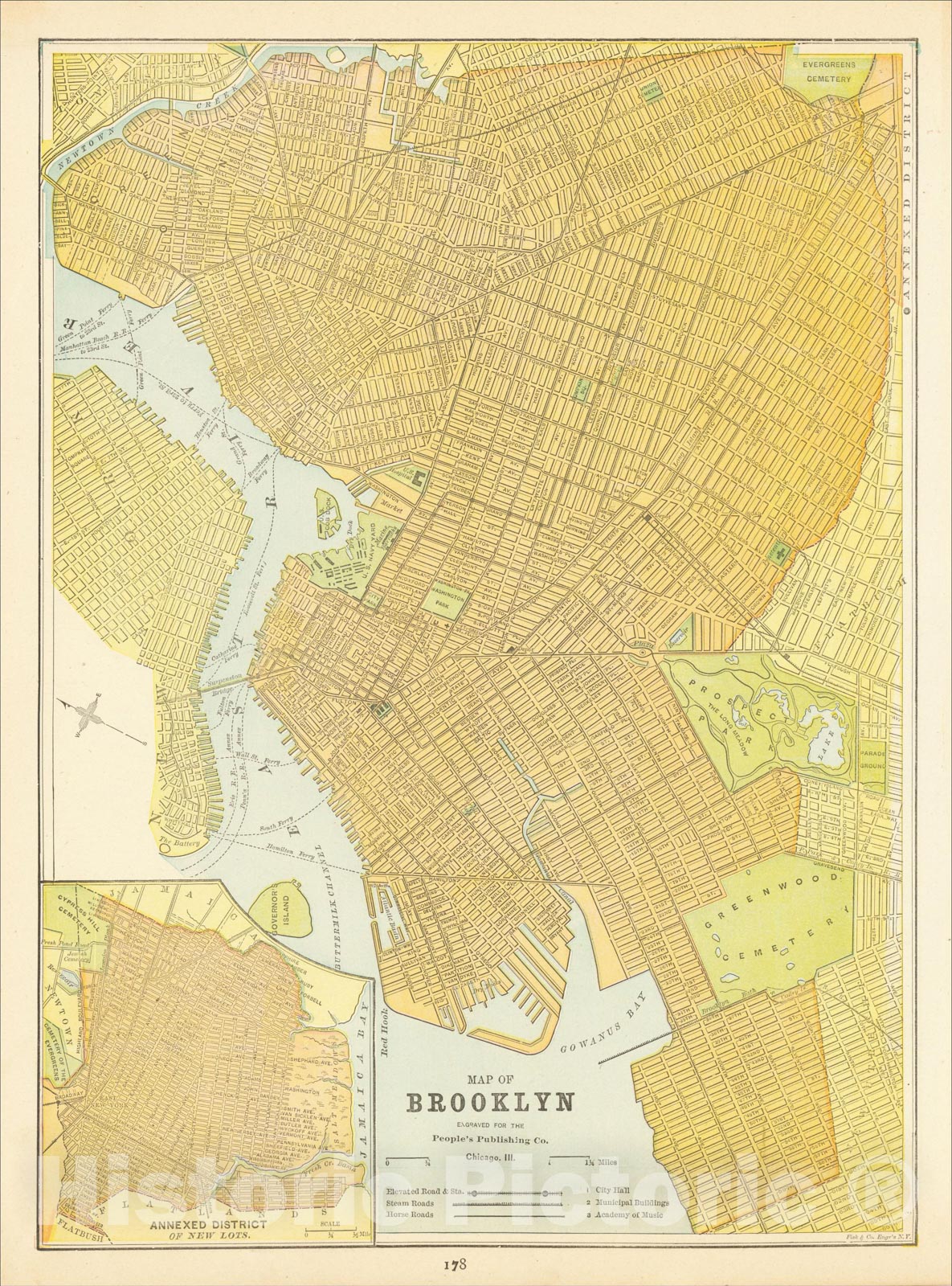 Historic Map : Map of Brooklyn, 1890, People's Publishing Co., Vintage Wall Art