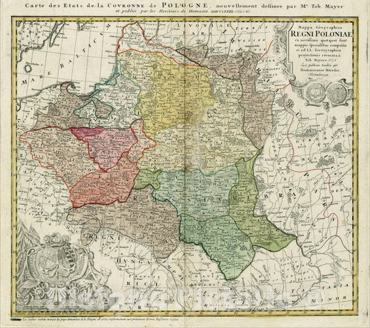 Historic Map : Mappa Geographica Regni Poloniae ex novissimis quotquot sunt mappis specialibus, 1750, Homann Heirs, v2, Vintage Wall Art
