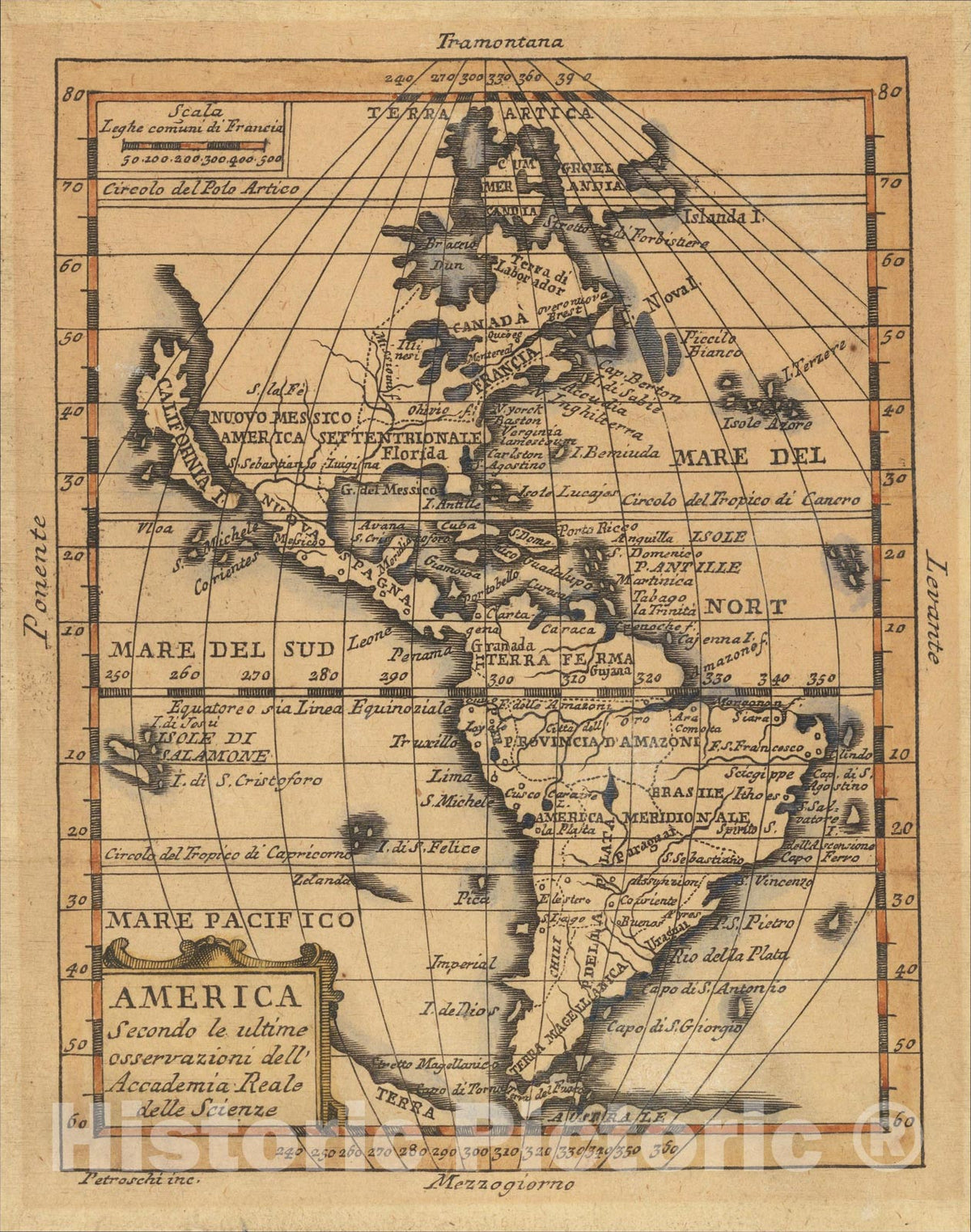 Historic Map : America Secondo le ultime osservazioni dell'Accademia Reale delle Scienze, 1787, Giovanni Petroschi, Vintage Wall Art