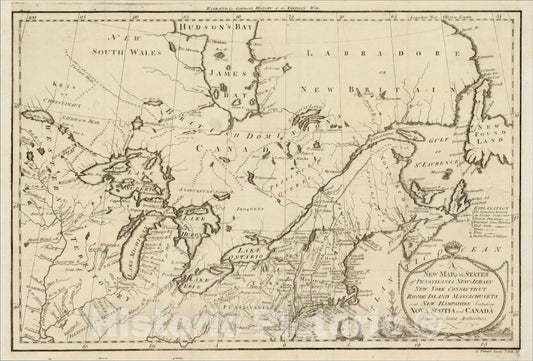 Historic Map : Pensylvania New Jersey New York Connecticut Rhode Island Massachusets and New Hampshire Including Nova Scotia and Canada, 1789, Vintage Wall Art