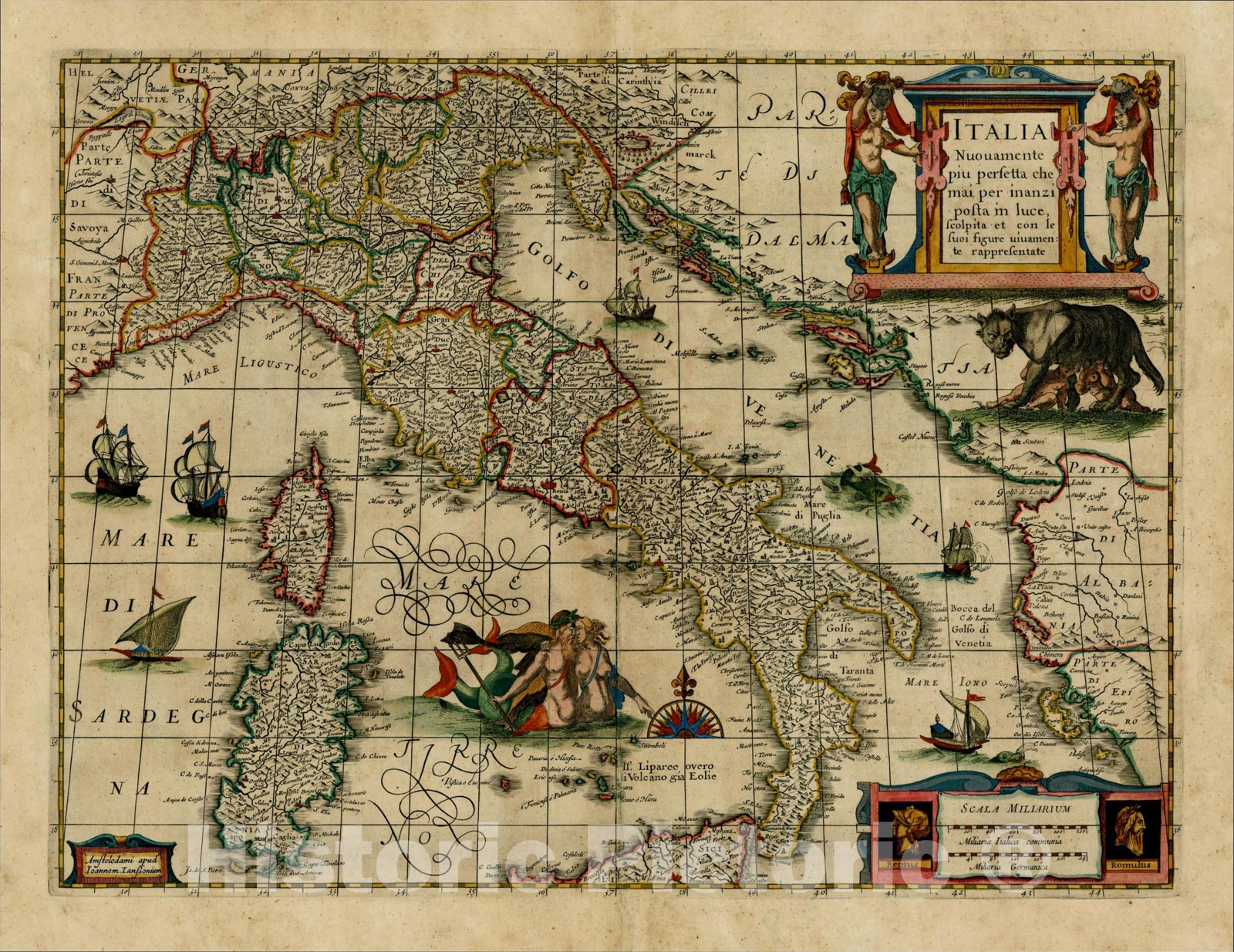 Historic Map : Italia Nuovamente piu perfetta che mai per inanzi posta in luce, scolpita et con le suoi figure uiuamente rappresetnate, 1635, Jan Jansson, Vintage Wall Art