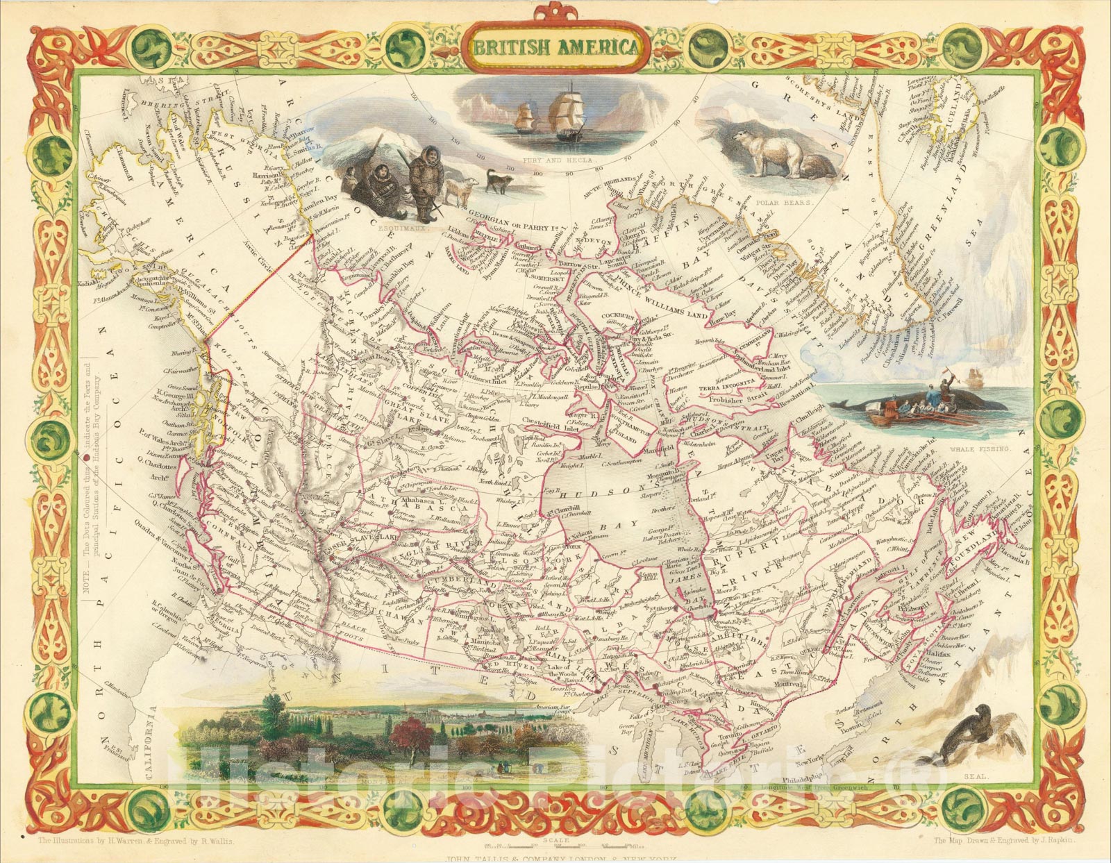 Historic Map : British America, 1851, John Tallis, v2, Vintage Wall Art