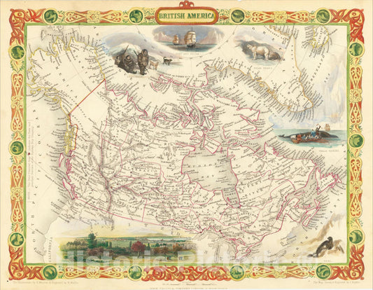 Historic Map : British America, 1851, John Tallis, v2, Vintage Wall Art
