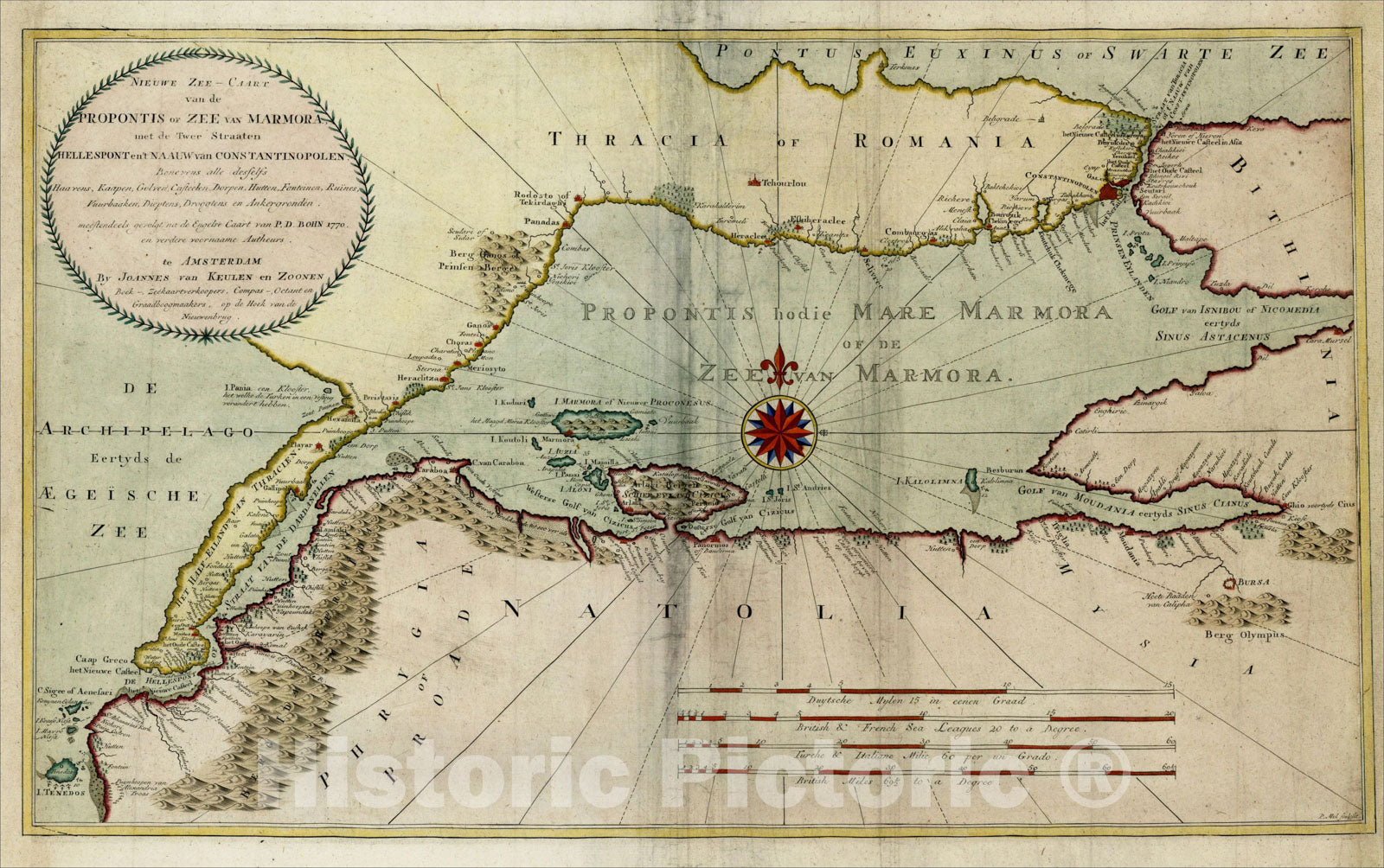 Historic Map : Nieuwe Zee-Caart van de Propontis of Zee van Marmora met de Twee Straaten Hellespont en't Naauw van Constantinopolen, P.D. Bohn 177 , 1770, Vintage Wall Art