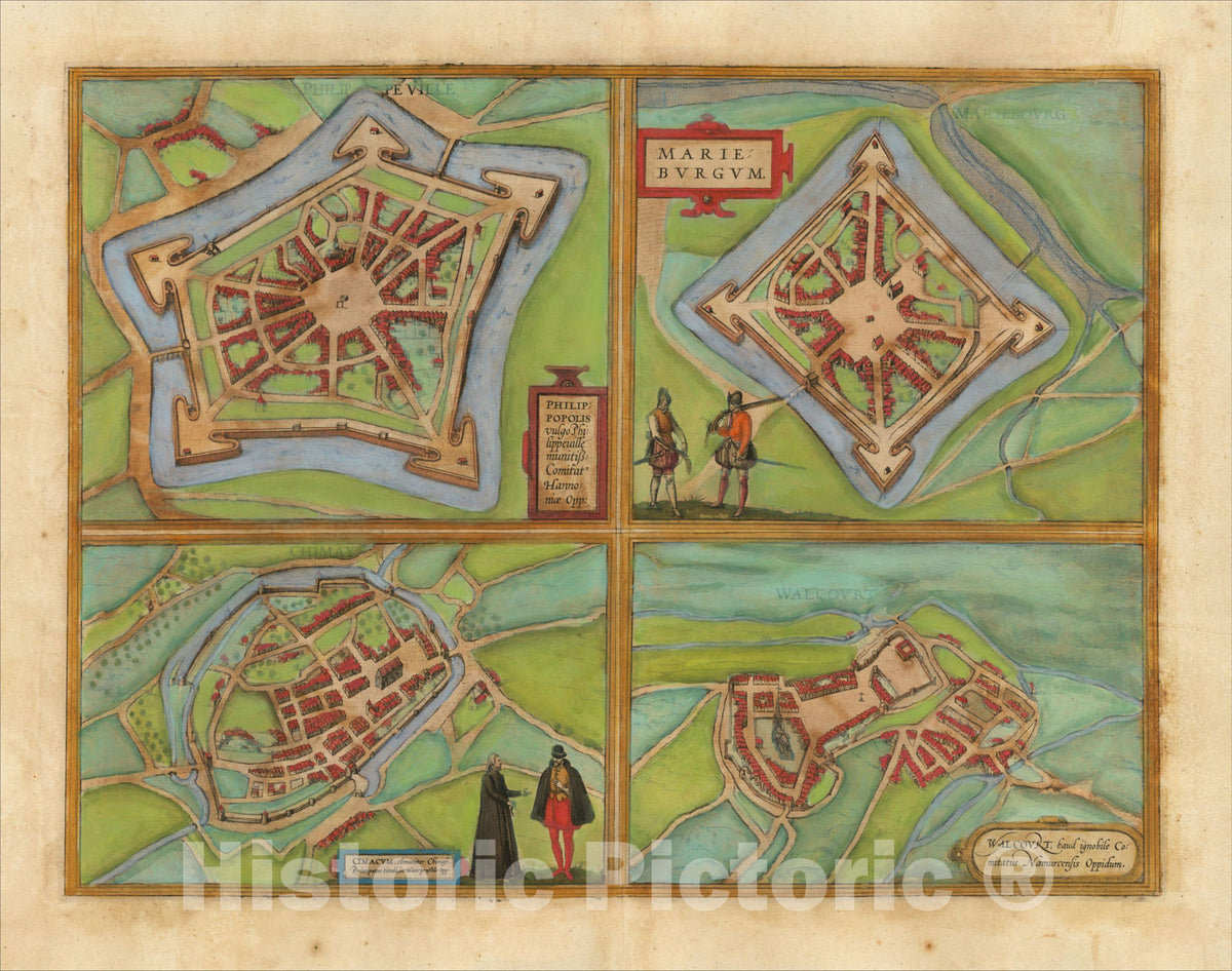 Historic Map : (Philippeville, Mariembourg, Chimay, and Walcourt), c1575, , Vintage Wall Art