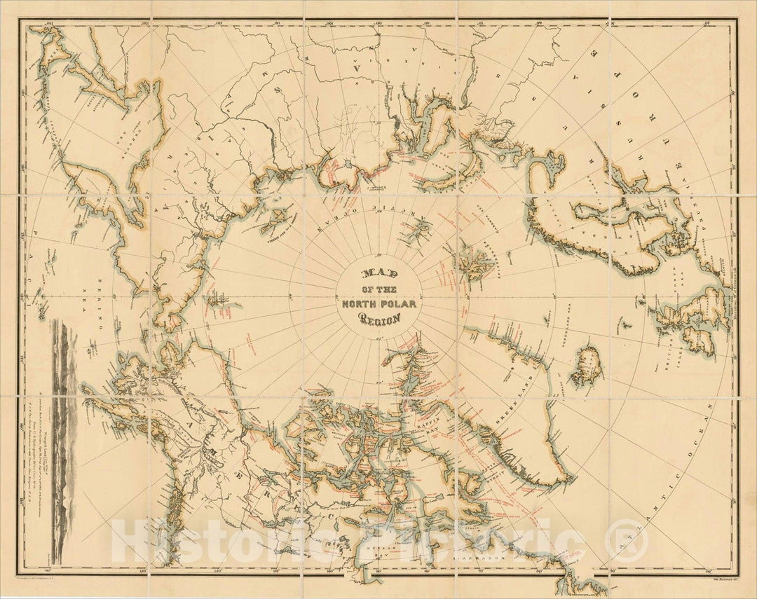 Historic Map : Map Of The North Polar Region, 1876, William Bauman, Vintage Wall Art