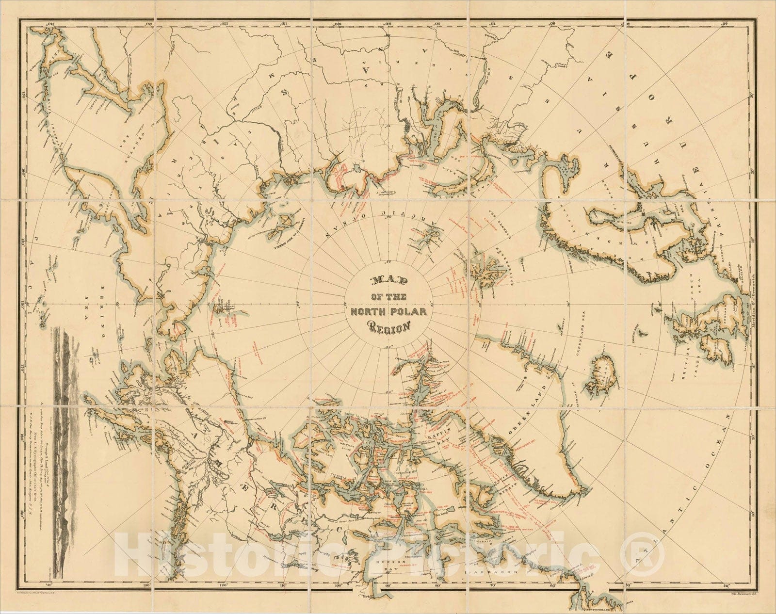 Historic Map : Map Of The North Polar Region, 1876, William Bauman, Vintage Wall Art