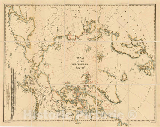 Historic Map : Map Of The North Polar Region, 1876, William Bauman, Vintage Wall Art