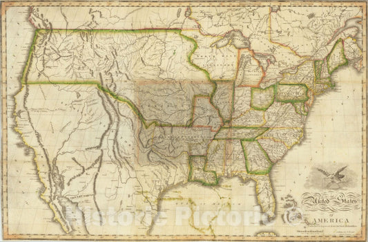 Historic Map : United States of America Corrected & Improved from the best Authorities, 1820, 1820, Benjamin Warner, Vintage Wall Art