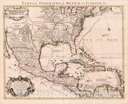 Historic Map : Carte Du Mexique et de la Floride des Terres Angloises et des Isles Antilles du Cours et des Environs de la Riviere Mississipi, 1722, 1722, Vintage Wall Art