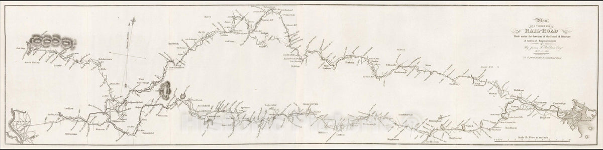 Historic Map : Map of a Survey For A Rail-Road Made under the diretion of the Board of Directors of Internal Improvements, 1828, J. V. N. Throop, Vintage Wall Art