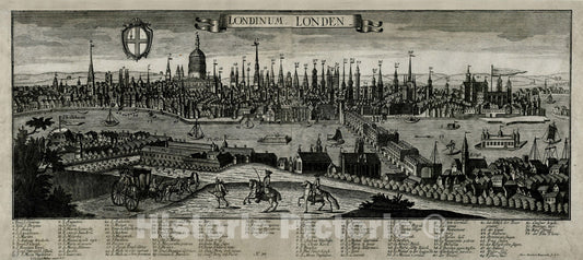 Historic Map : Londinum, Londen, c1730, Johanne Christoph Haffner, Vintage Wall Art