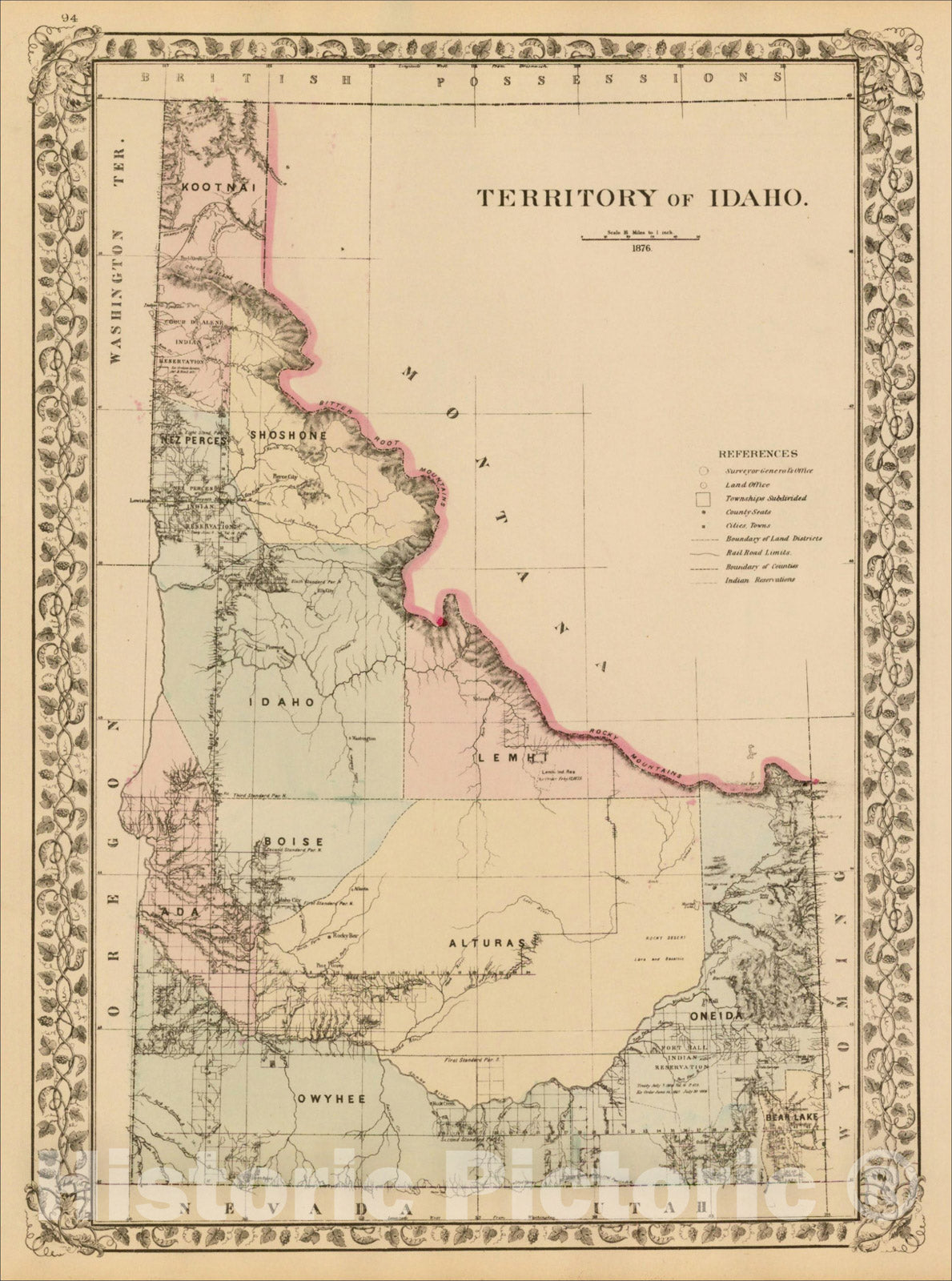 Historic Map : Territory of Idaho, 1881, Samuel Augustus Mitchell Jr., Vintage Wall Art