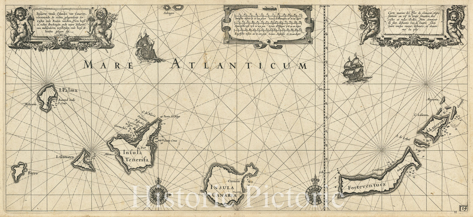 Canary Islands Sea Chart 1608 - Hand-Colored Nautical Map Print