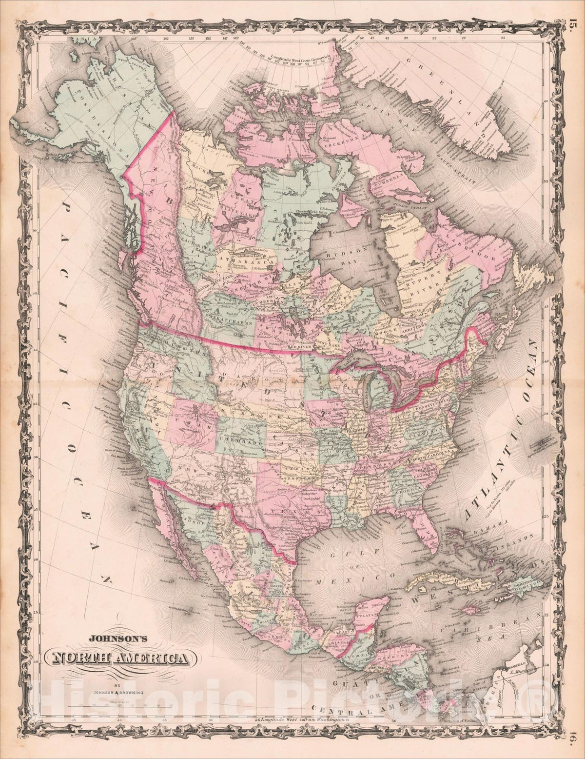 Historic Map : Johnson's North America [with Inset of Hawaii], 1861, Alvin Jewett Johnson, Vintage Wall Art