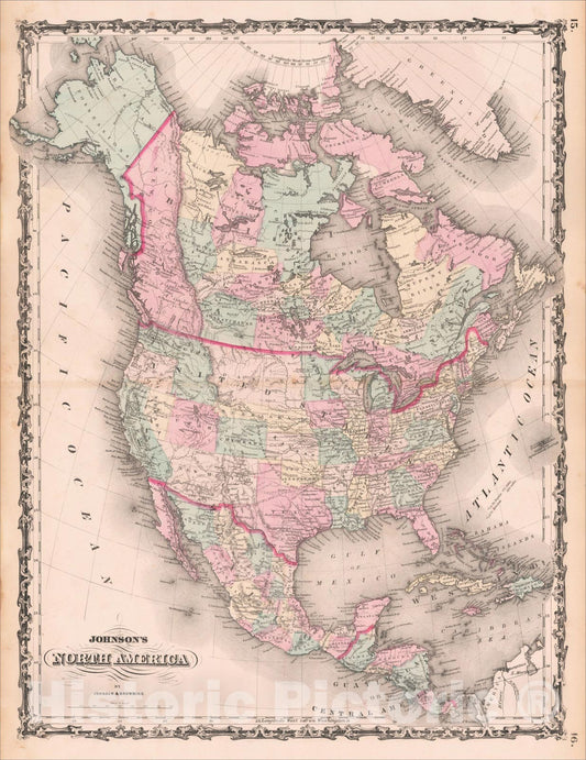 Historic Map : Johnson's North America [with Inset of Hawaii], 1861, Alvin Jewett Johnson, Vintage Wall Art