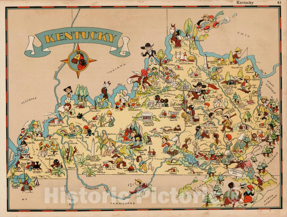 Historic Map : Kentucky, 1935, Ruth Taylor White, v2, Vintage Wall Art