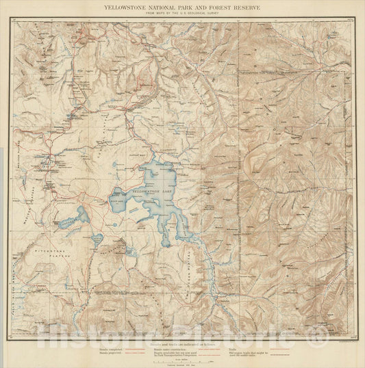 Historic Map : Yellowstone National Park and Forest Reserve From Maps By The U.S. Geological Survey, 1890, , Vintage Wall Art