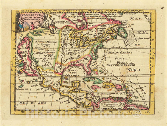 Historic Map : L'Amerique Septentrionale -- Noord America, c1702, Daniel de La Feuille, Vintage Wall Art