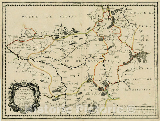 Historic Map : Masovie Duche, et Polaquie; ou sont les Palatinats de Czersk, Bielsk, et Plocsko, 1665, 1665, , Vintage Wall Art