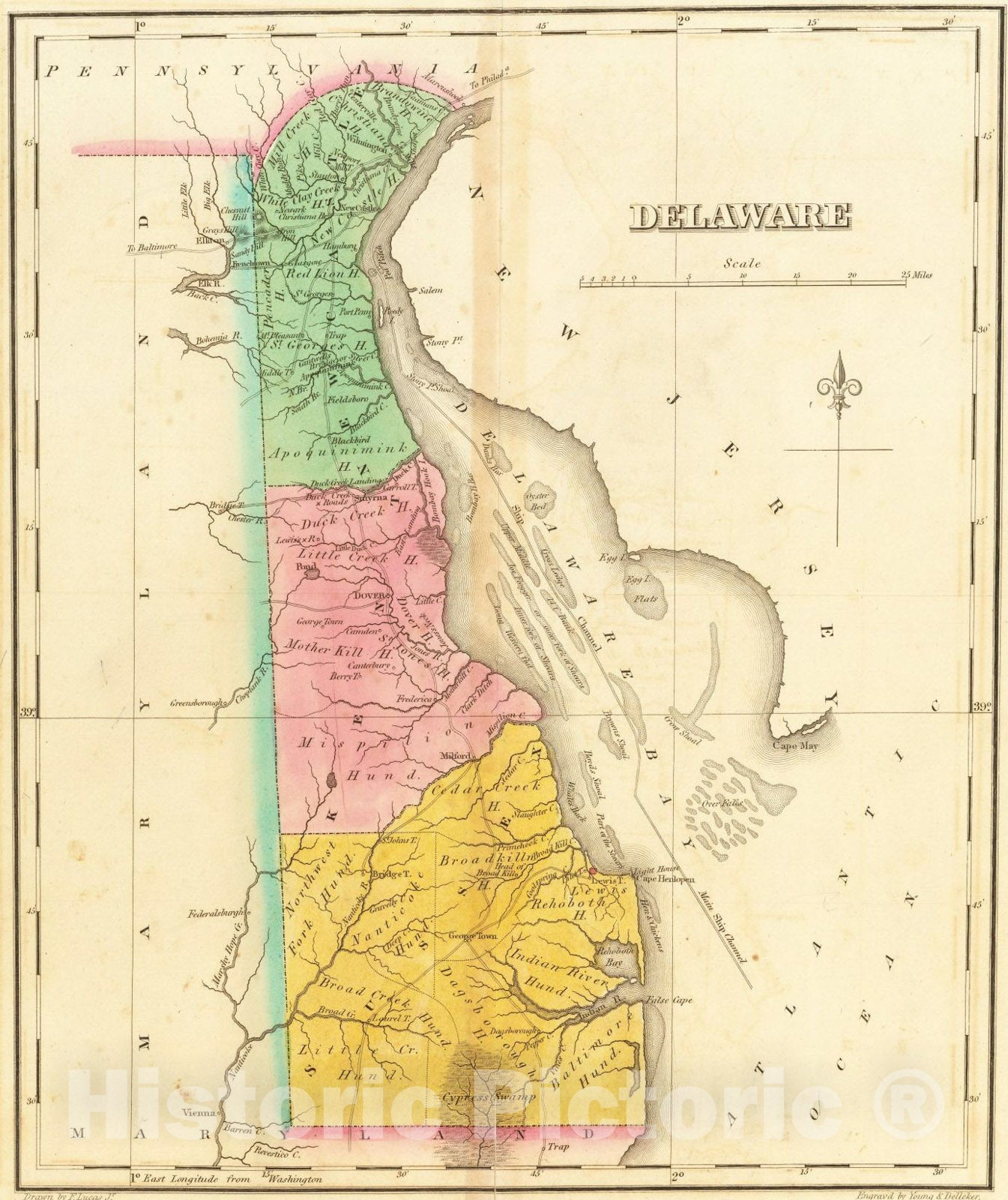 Historic Map : Geographical, Historical and Statistical Map of Delaware, 1822, Henry Charles Carey, v1, Vintage Wall Art