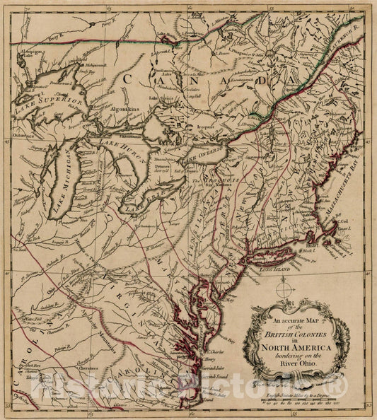 Historic Map : An accurate Map of the British Colonies in North Ameria bordering on the River Ohio, 1754, Vintage Wall Art