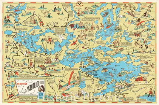 Lake Vermillion Pictorial Map, Minnesota 1938 - Made-to-Order Print