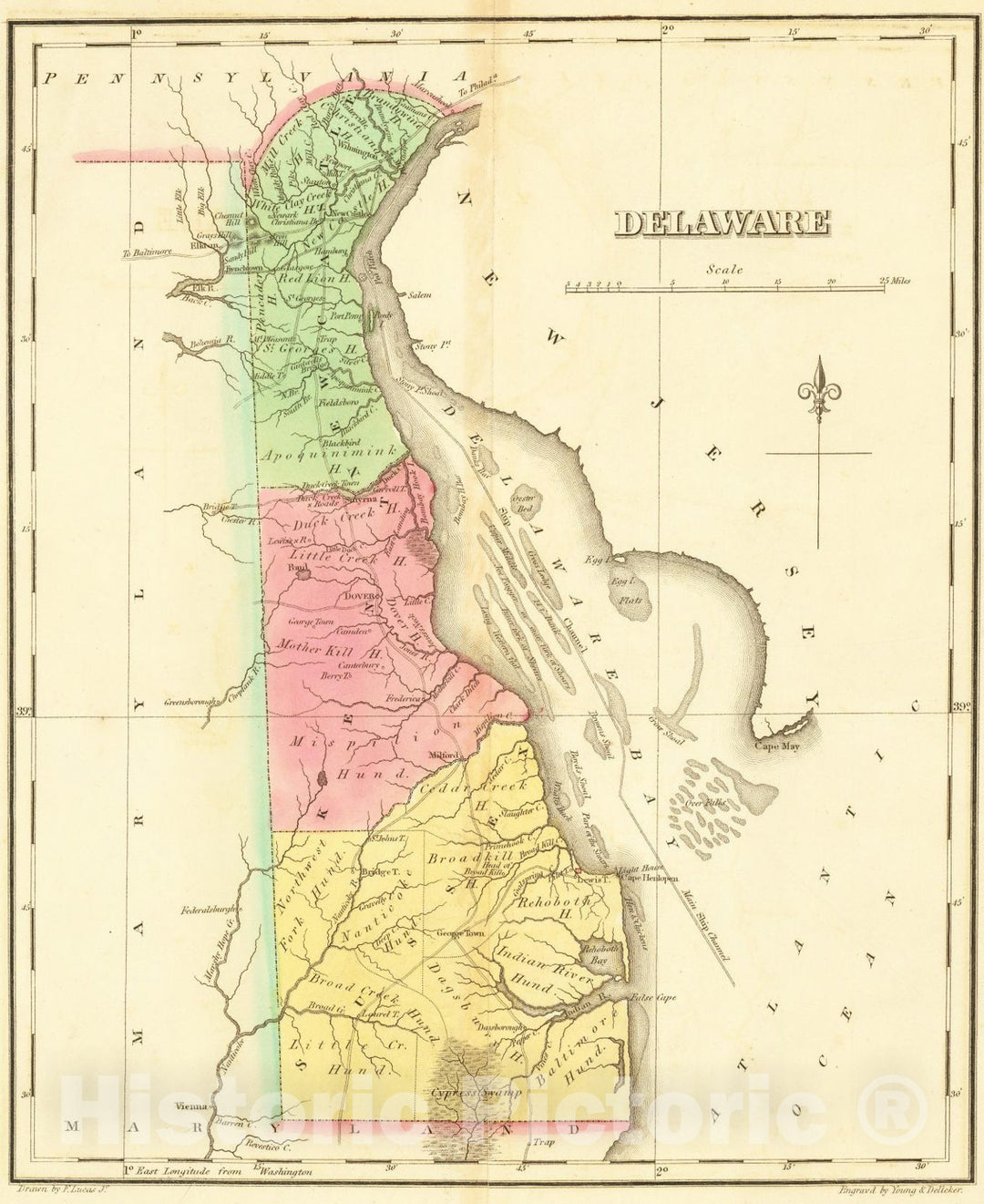 Historic Map : Geographical, Historical and Statistical Map of Delaware, 1822, Henry Charles Carey, v2, Vintage Wall Art