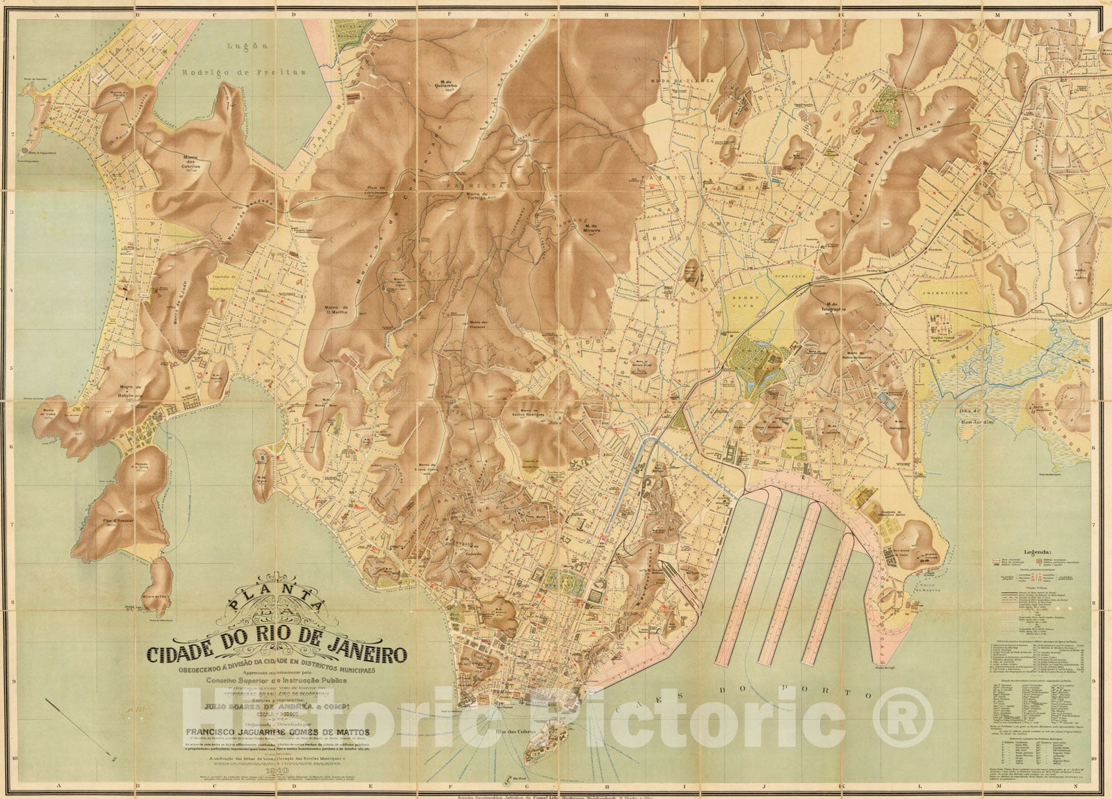 Historic Map : Planta Da Cidade Do Rio De Janeiro Obedecendo a Divisao Da Cidade em Districtos Municipaes, 1910, Francisco Jaguaribe Gomes de Mattos, Vintage Wall Art