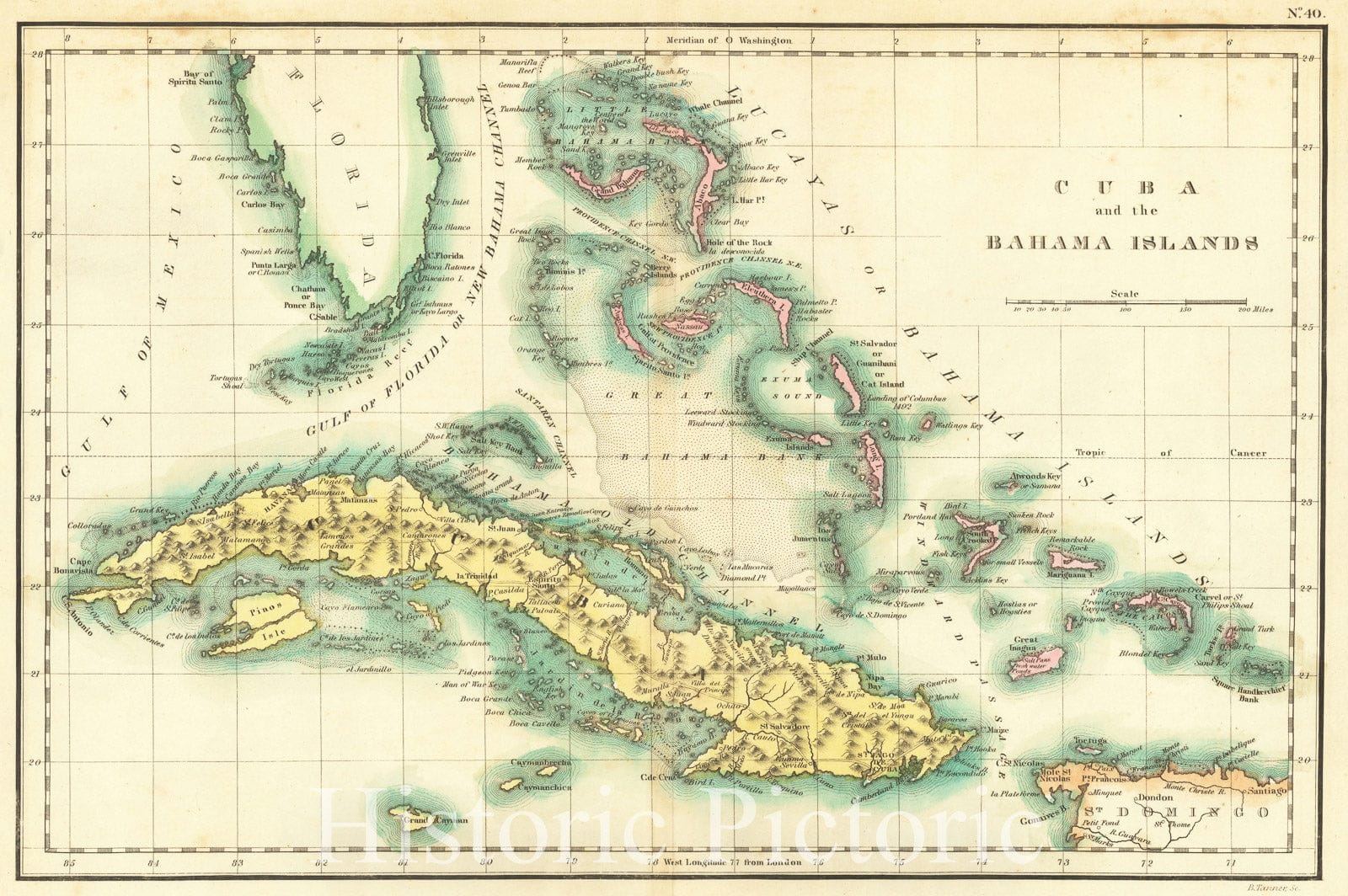 Historic Map : Geographical, Statistical and Historical Map of Cuba and the Bahama Islands, 1822, Henry Charles Carey, Vintage Wall Art