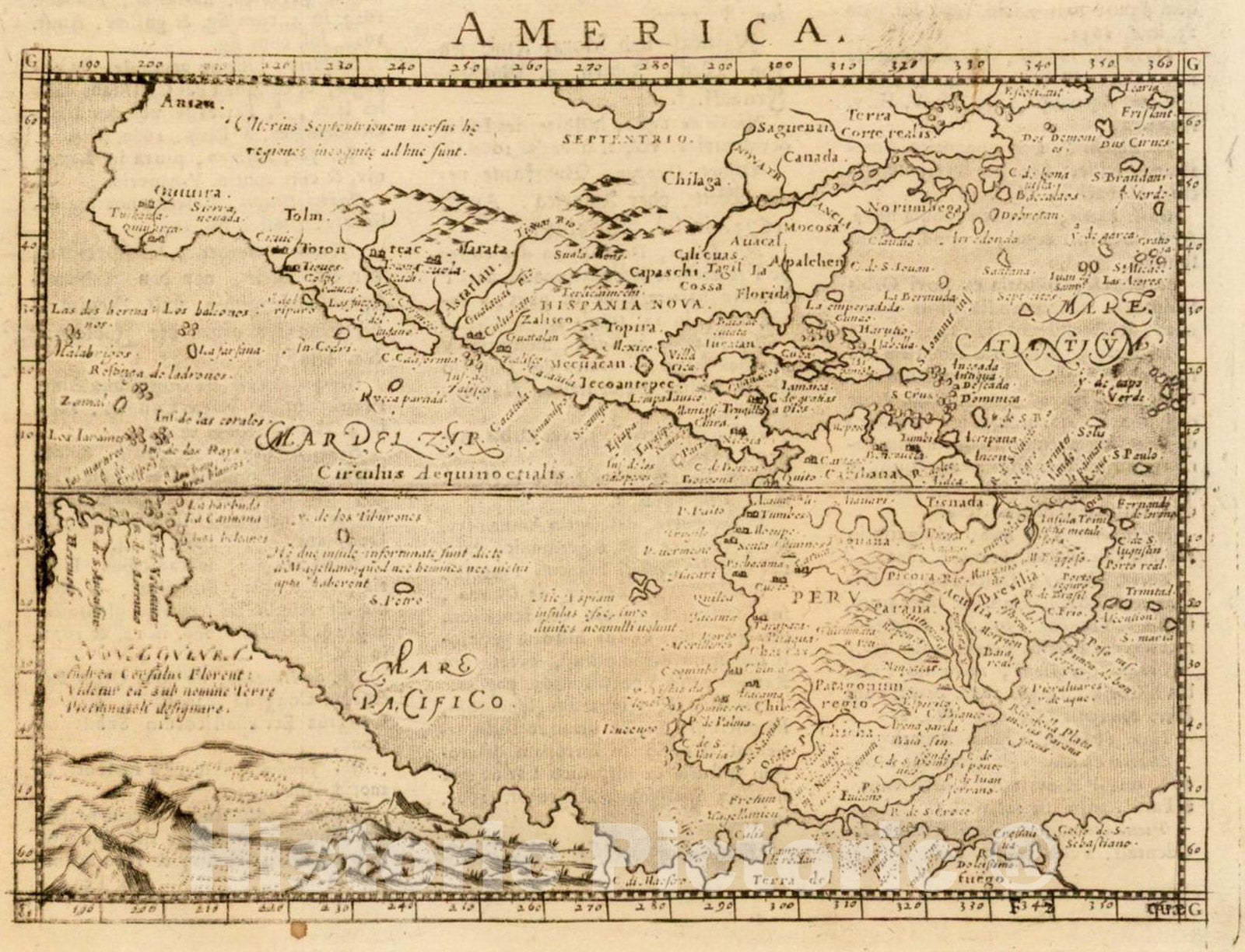Historic Map : America, 1596, Giovanni Antonio Magini, v1, Vintage Wall Art