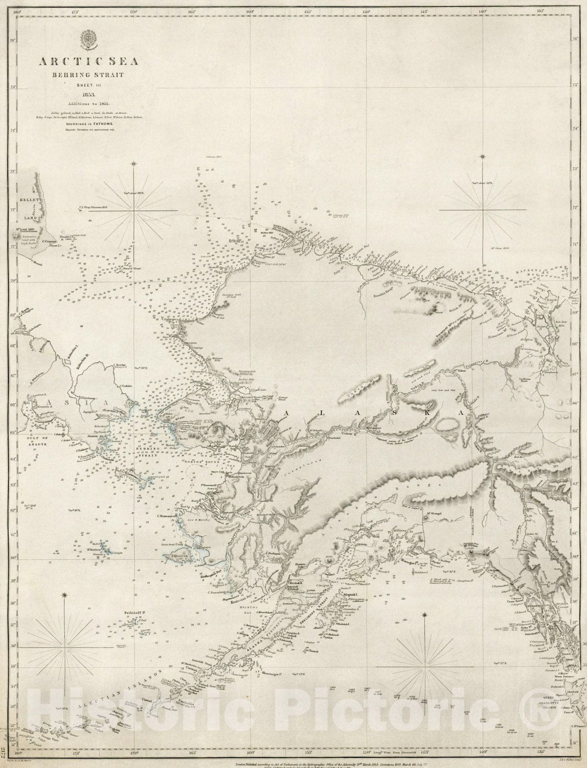 Historic Map : Arctic Sea Sheet III 1853. Additions to 1855., 1853, , Vintage Wall Art
