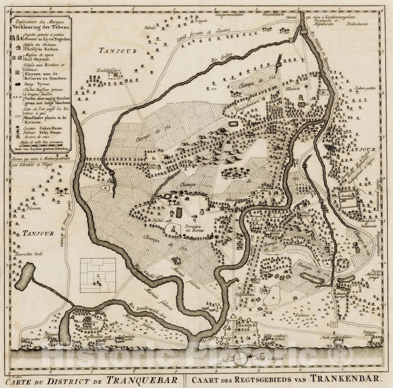 Historic Map : Carte Du District De Tranquebar -- Caart Des Regtsgebieds van Trankenbar, 1770, , Vintage Wall Art