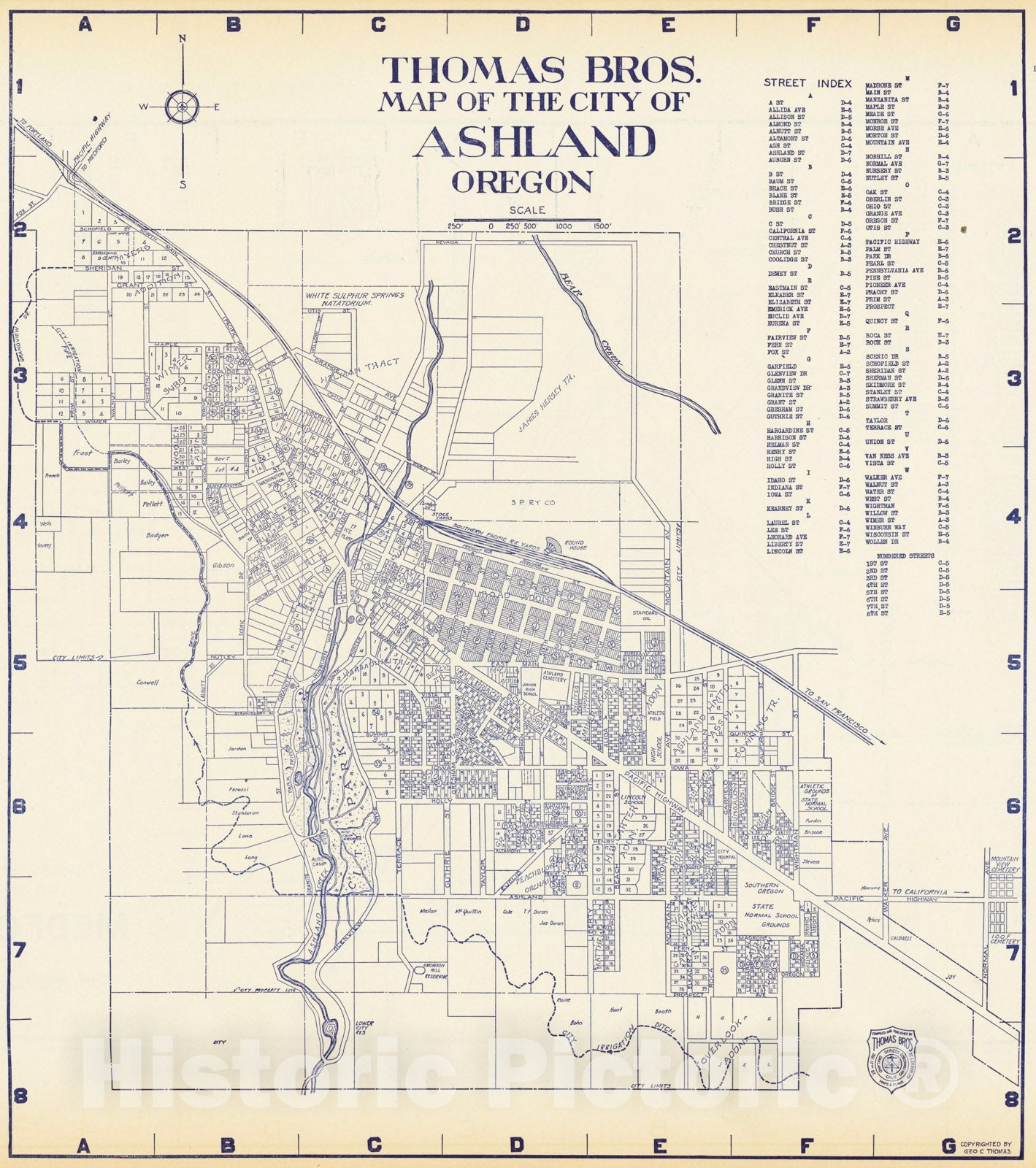 Historic Map : Thomas Bros. Map of The City of Ashland Oregon [Medford Oregon on verso), 1920, Thomas Brothers, Vintage Wall Art